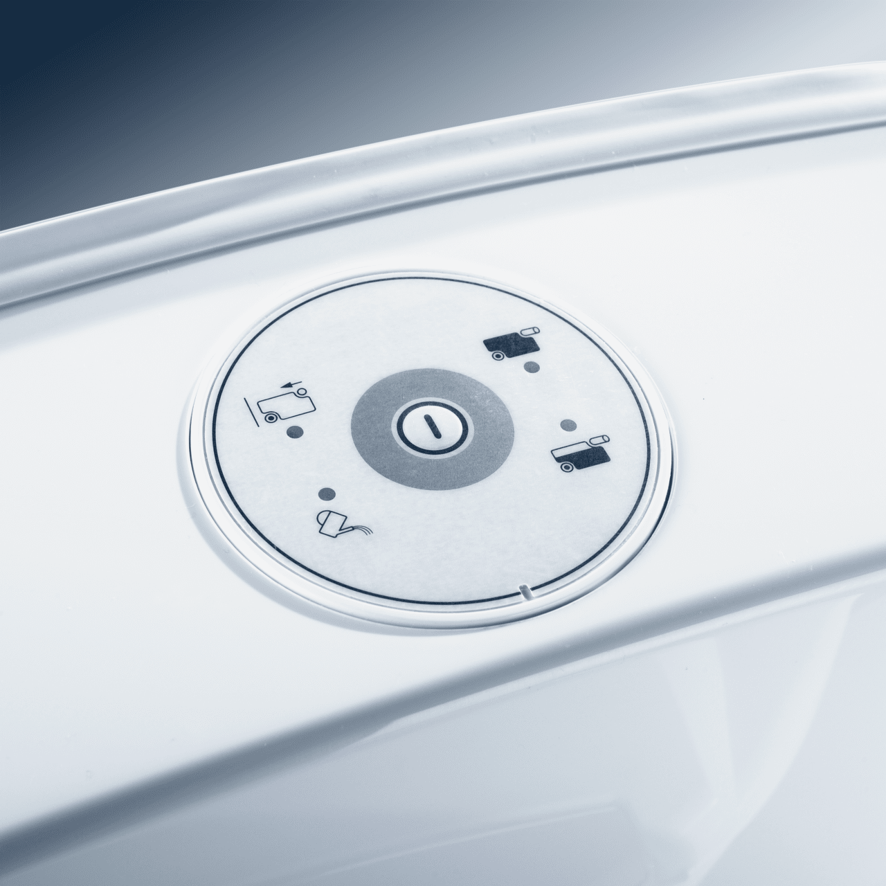 Control panel of Dometic CTS4110 cassette toilet with symbols for various functions.