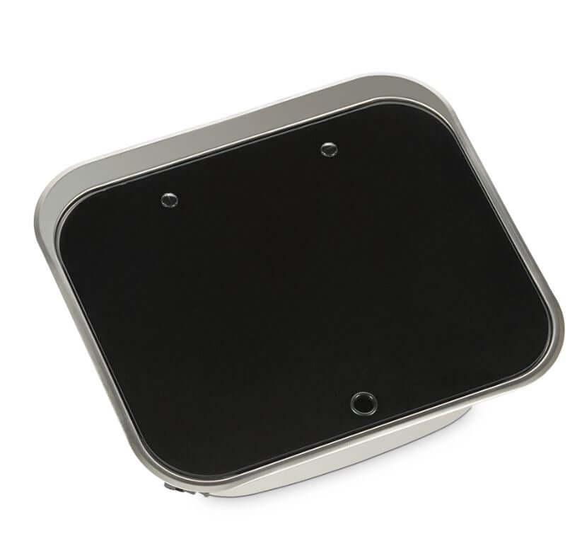 Dometic VA8006 sink with glass lid open showing stainless steel basin and pre-drilled tap hole