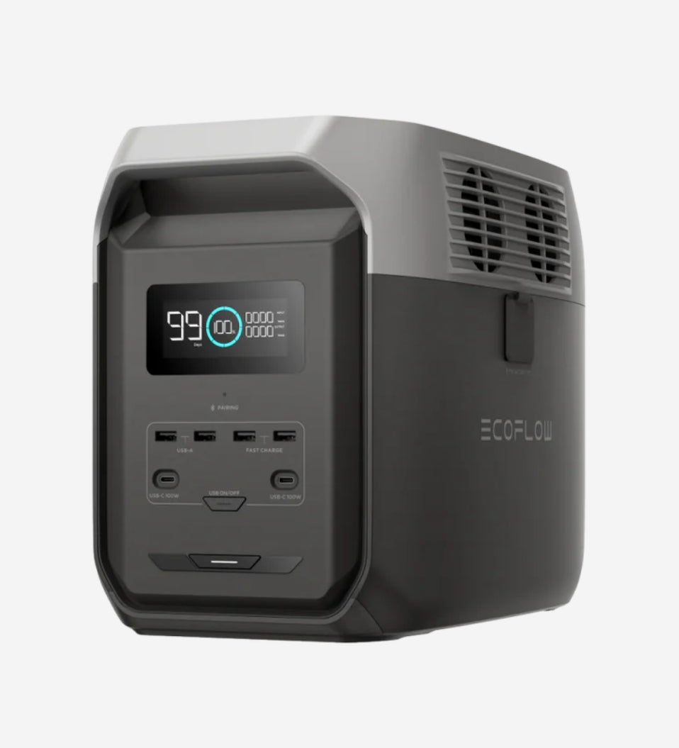 EcoFlow power station with digital display on a white background