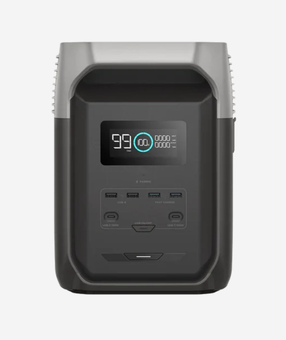Black power station with digital display on a white background
