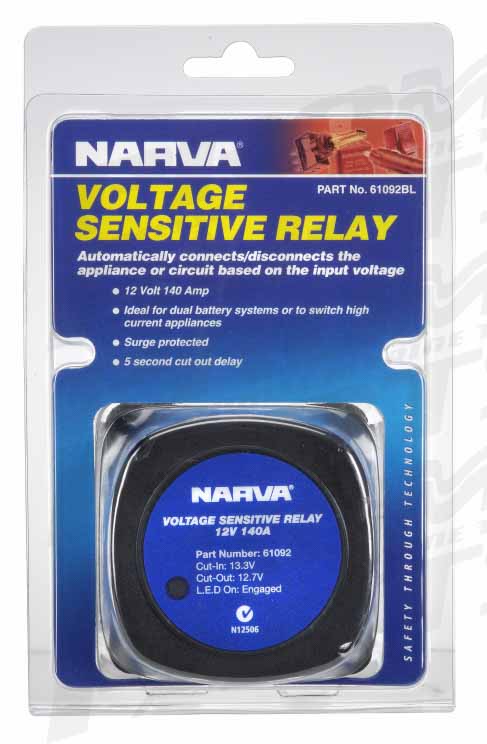 Narva voltage sensitive relay in packaging with blue and white design