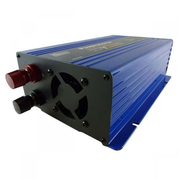 Blue and black power inverter on a white background