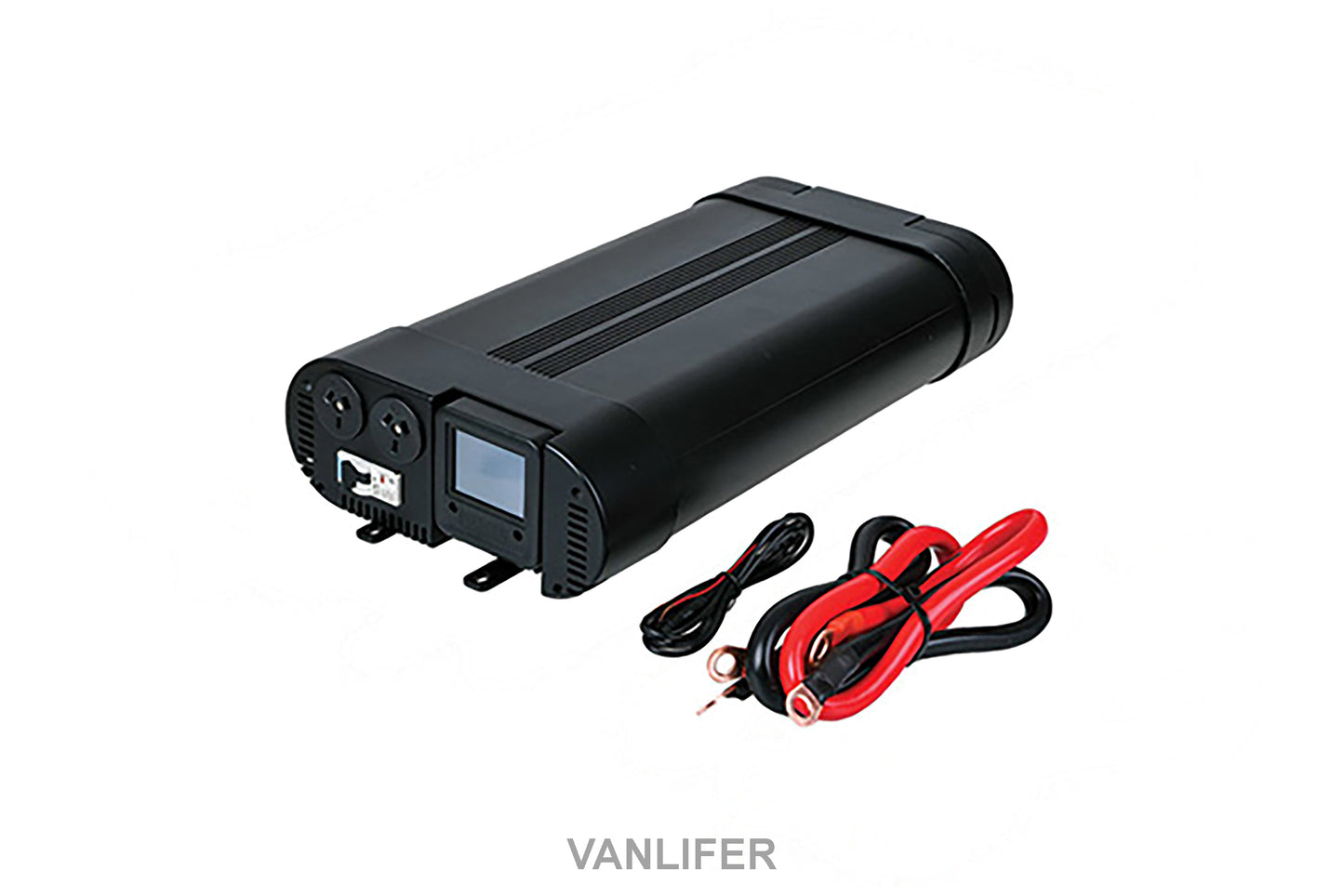 Power Train 2000W inverter with Bluetooth LCD screen and connecting cables for campervan power needs.