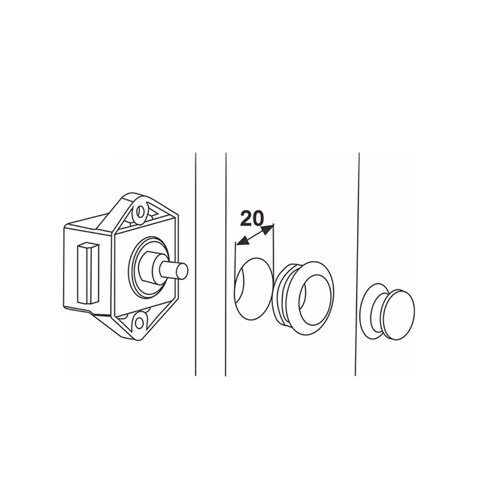 Technical drawing of a door handle assembly with a lock mechanism on a white background