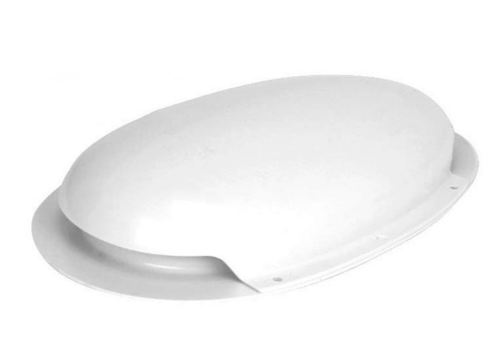 A white, solid-colored Roof D Vent for vehicles, featuring a smooth oval shape with a lip around the perimeter.