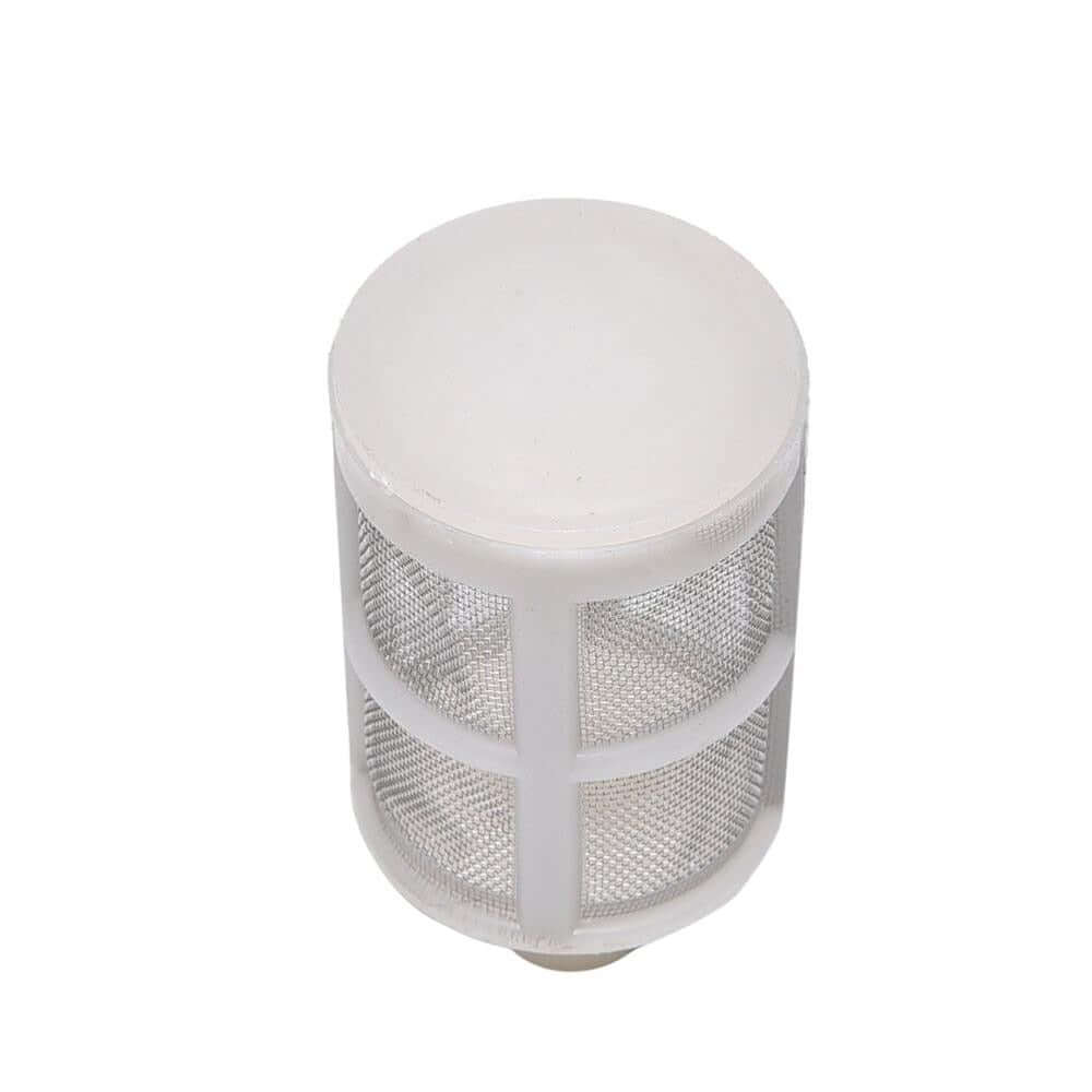 White cylindrical mesh filter on a white background