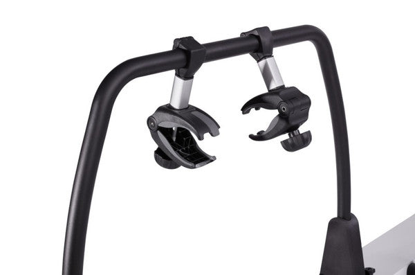 Bicycle rack with two bike clamps on a white background