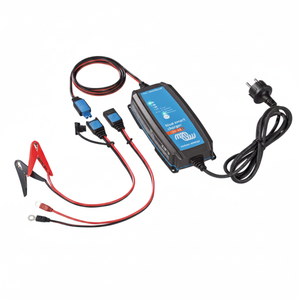 Battery charger with cables on a white background