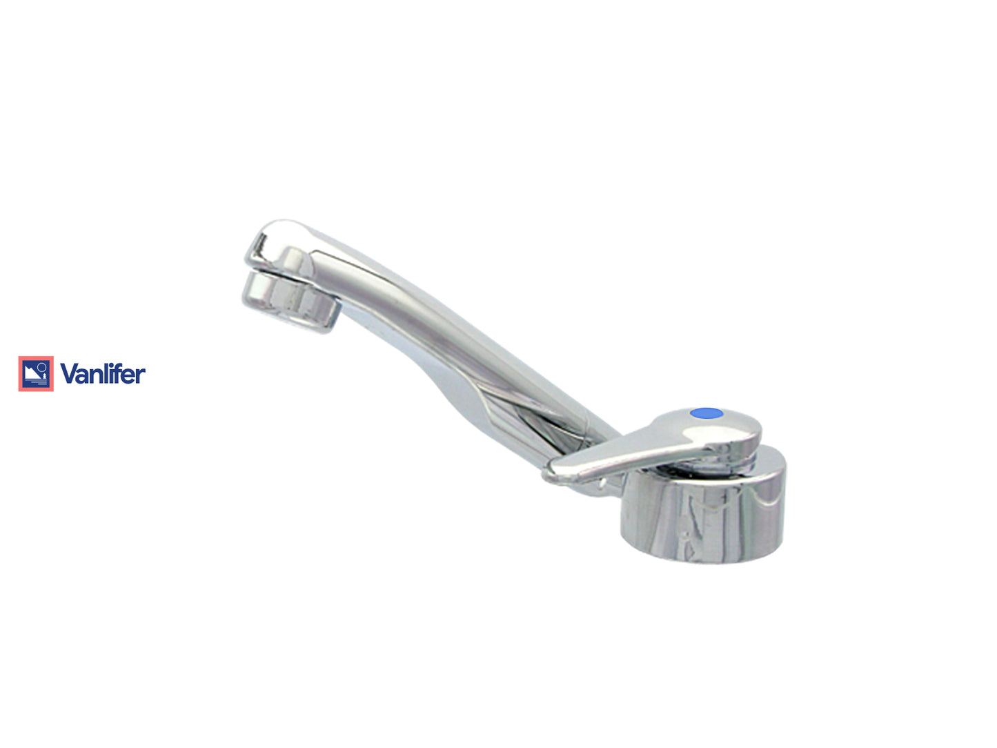 A chrome-plated fold down tap with flow switch, designed for use in vehicles, branded with 'Vanlifer'.