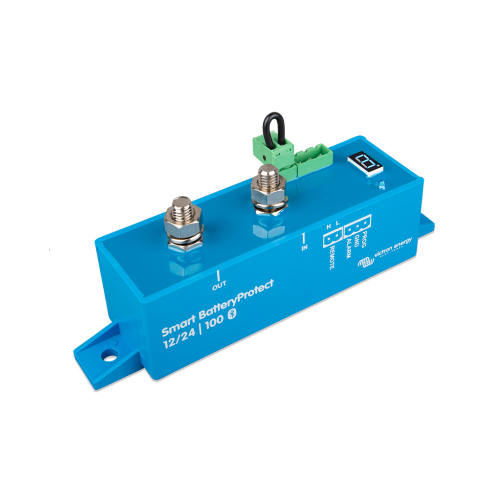 Blue electrical component with terminals on a white background