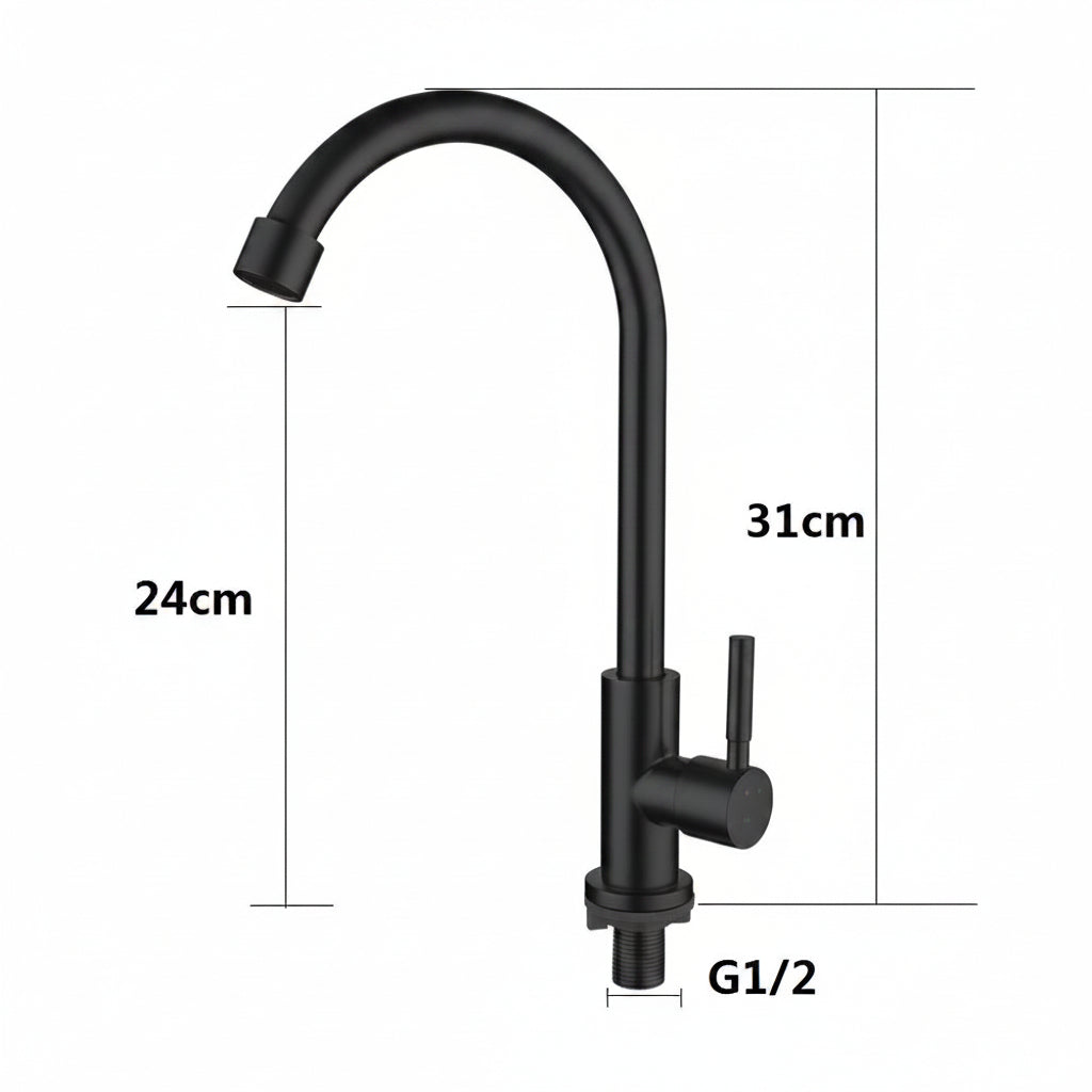 Dimensions of matte black cold water faucet tap