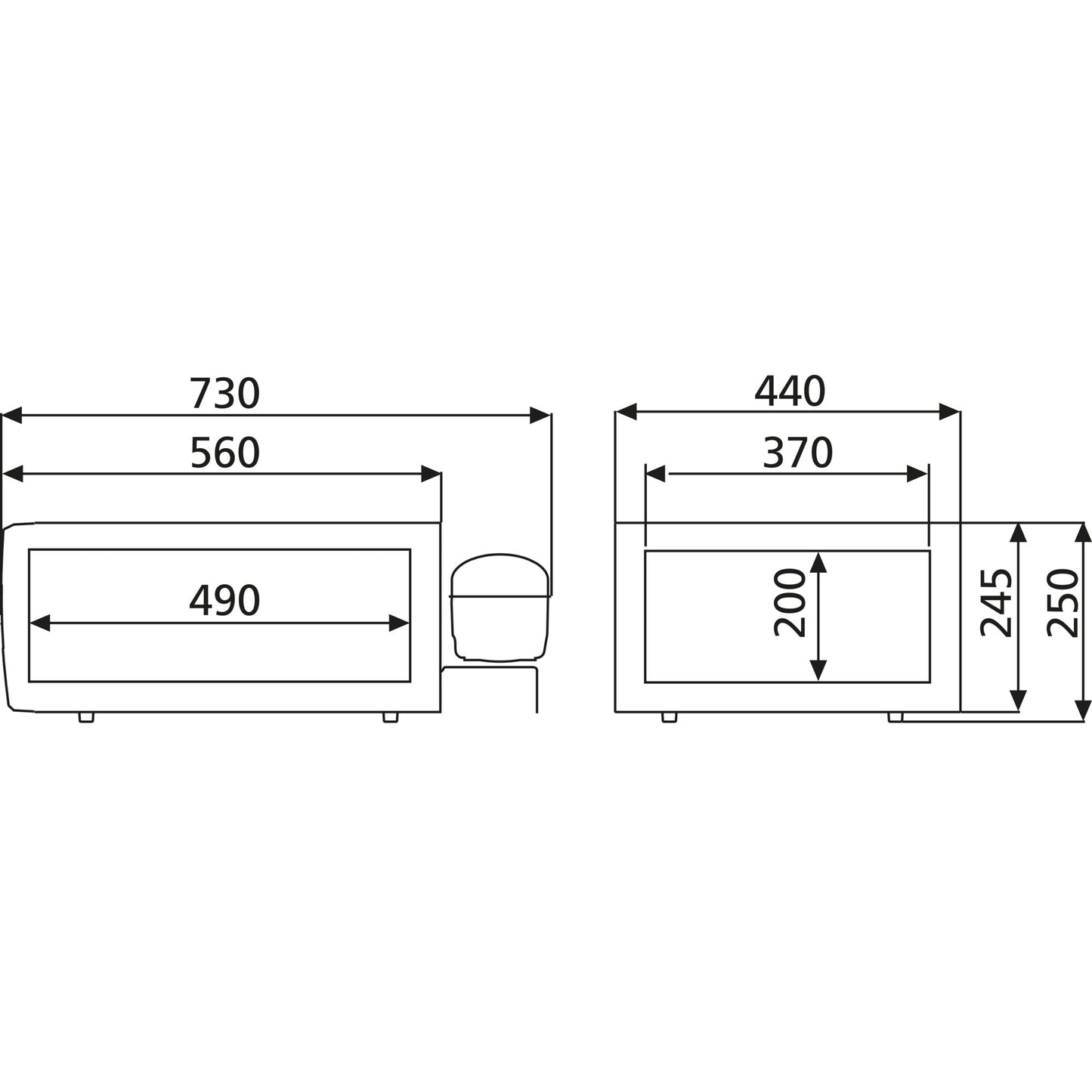 Dimensions of Dometic CD30 drawer fridge, showing width, depth, and height measurements for compact design.