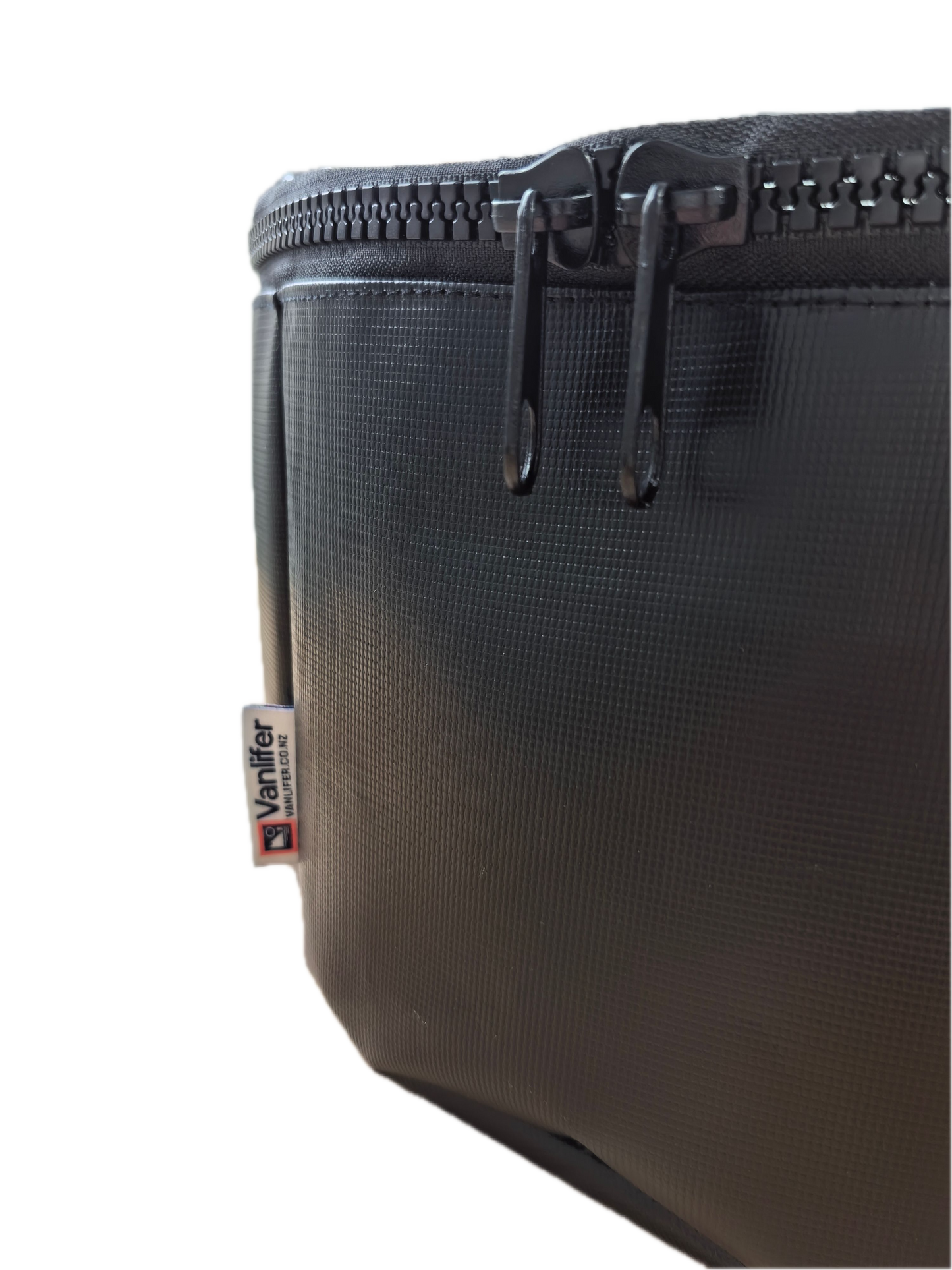 Vanlifer waste hose storage bag open showing interior for campervan hose storage