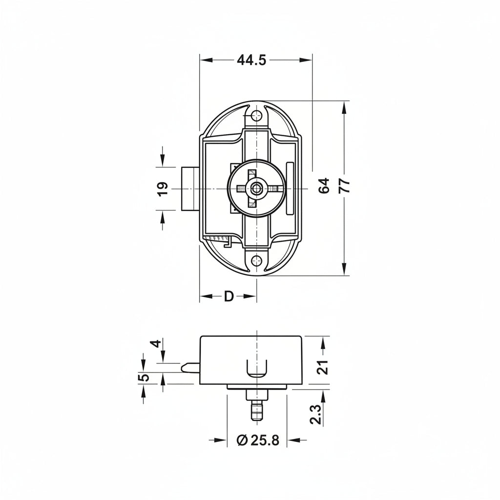 Technical dimensions drawing for large nickel push button catch installation guide