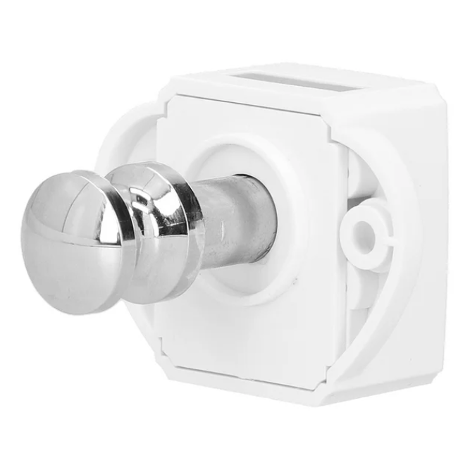 Mini Push Chrome Button Latch White Base