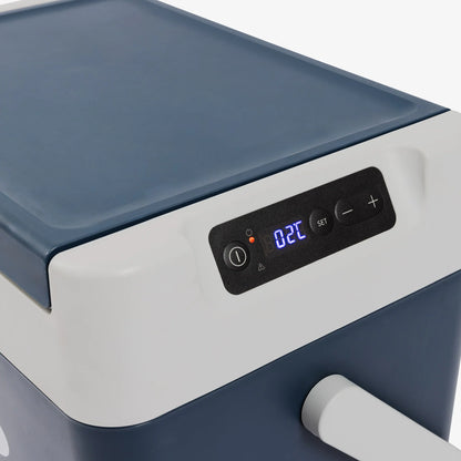 Close-up of Igloo ICF18 Portable Fridge/Freezer control panel showing temperature display and settings.
