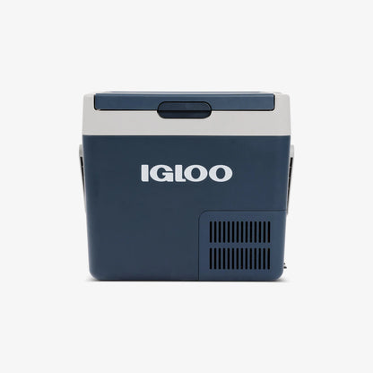Igloo ICF18 portable fridge/freezer with a blue and gray design, perfect for outdoor adventures.
