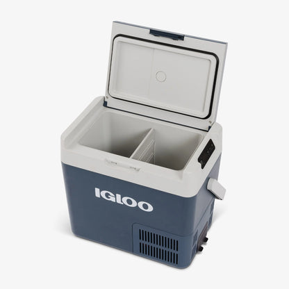Open Igloo ICF18 Portable Fridge/Freezer showing dual compartments for cooling and storage.