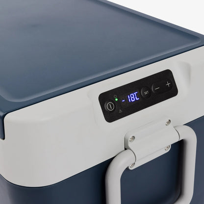 Close-up of Igloo ICF40 portable fridge freezer control panel displaying temperature set at -18°C.
