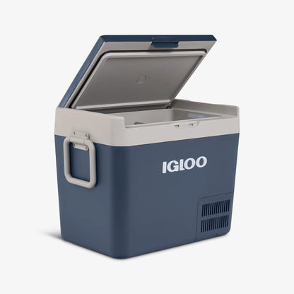 Igloo ICF40 Portable Fridge Freezer with open lid, perfect for camping and keeping food and drinks cold.