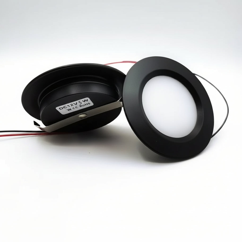 12V 3W LED ceiling down light in black for campervans, caravans and boats