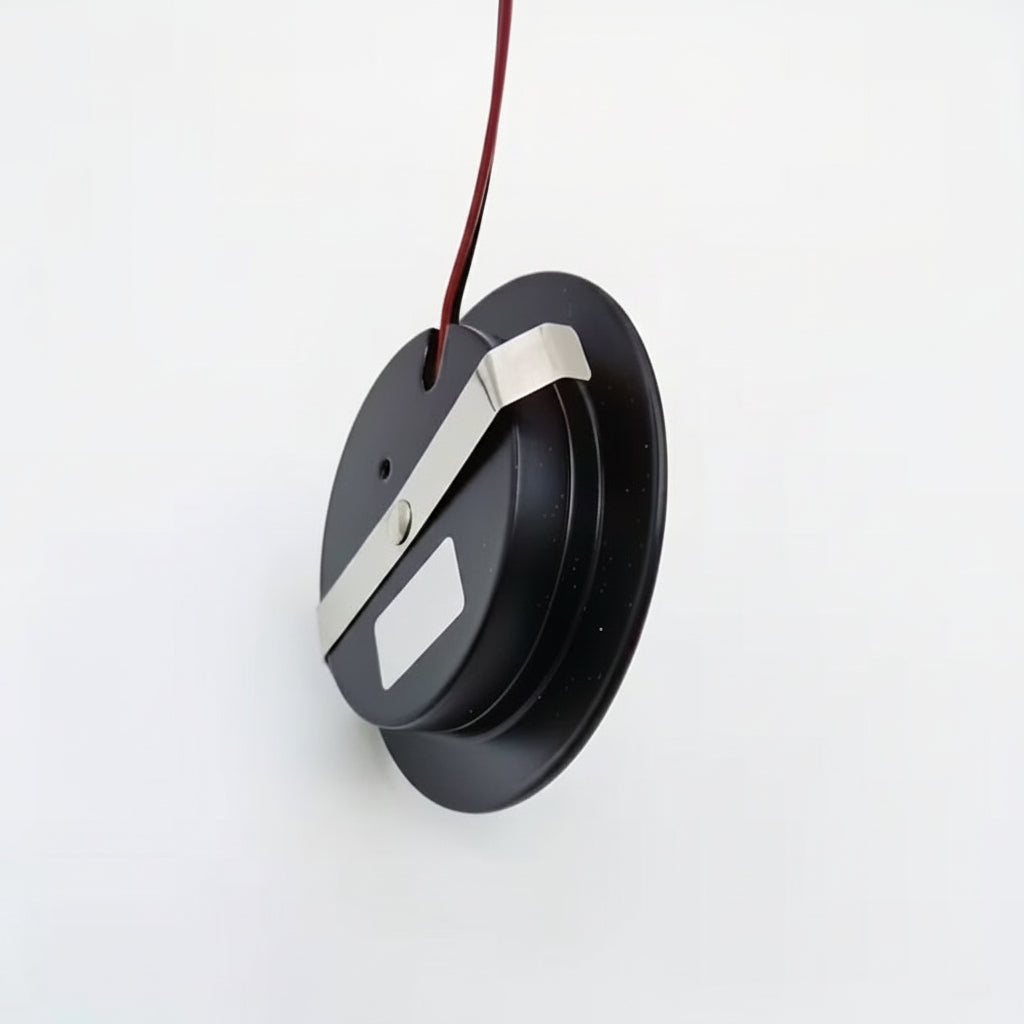Rear view of black 12V 3W LED ceiling down light with wiring