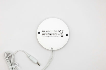 Rear view of Vanlifer 12V touch LED downlight showing 12V 2W warm white specifications