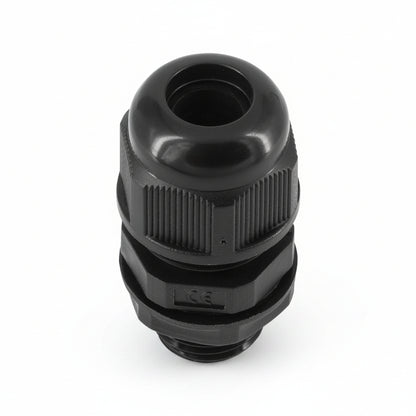 Black 16mm cable gland for campervan electrical and solar cable entry with waterproof IP68 seal.
