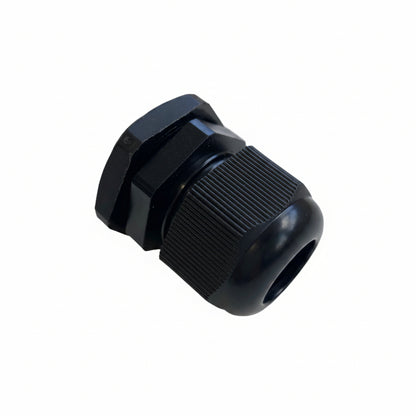 16mm black cable gland for securing and protecting electrical cables through campervan walls and roofs.