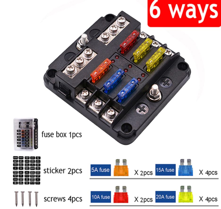 Fuse Box with Fuses and Stickers - 6 Way