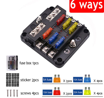 Fuse Box with Fuses and Stickers - 6 Way