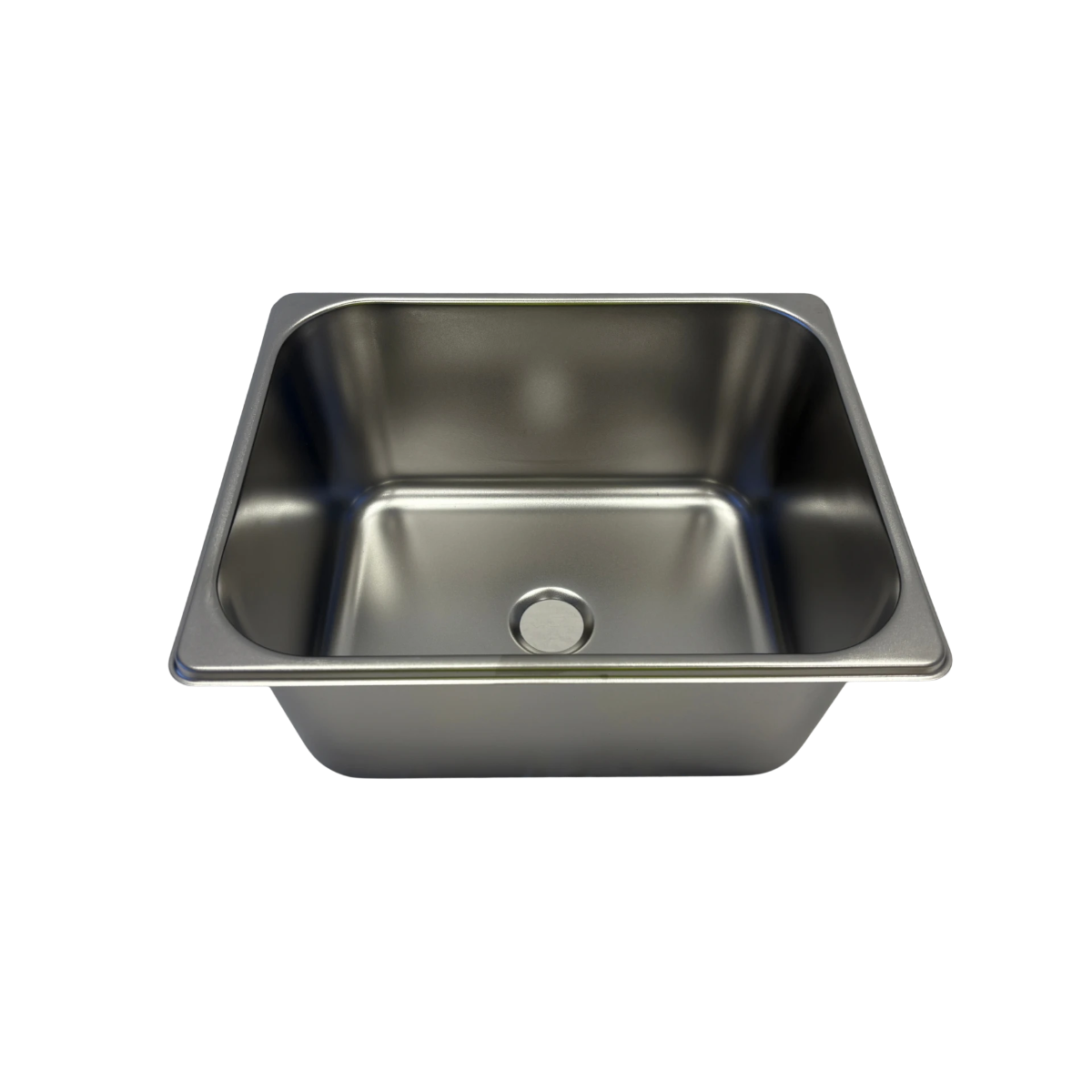 Stainless steel kitchen sink on a white background