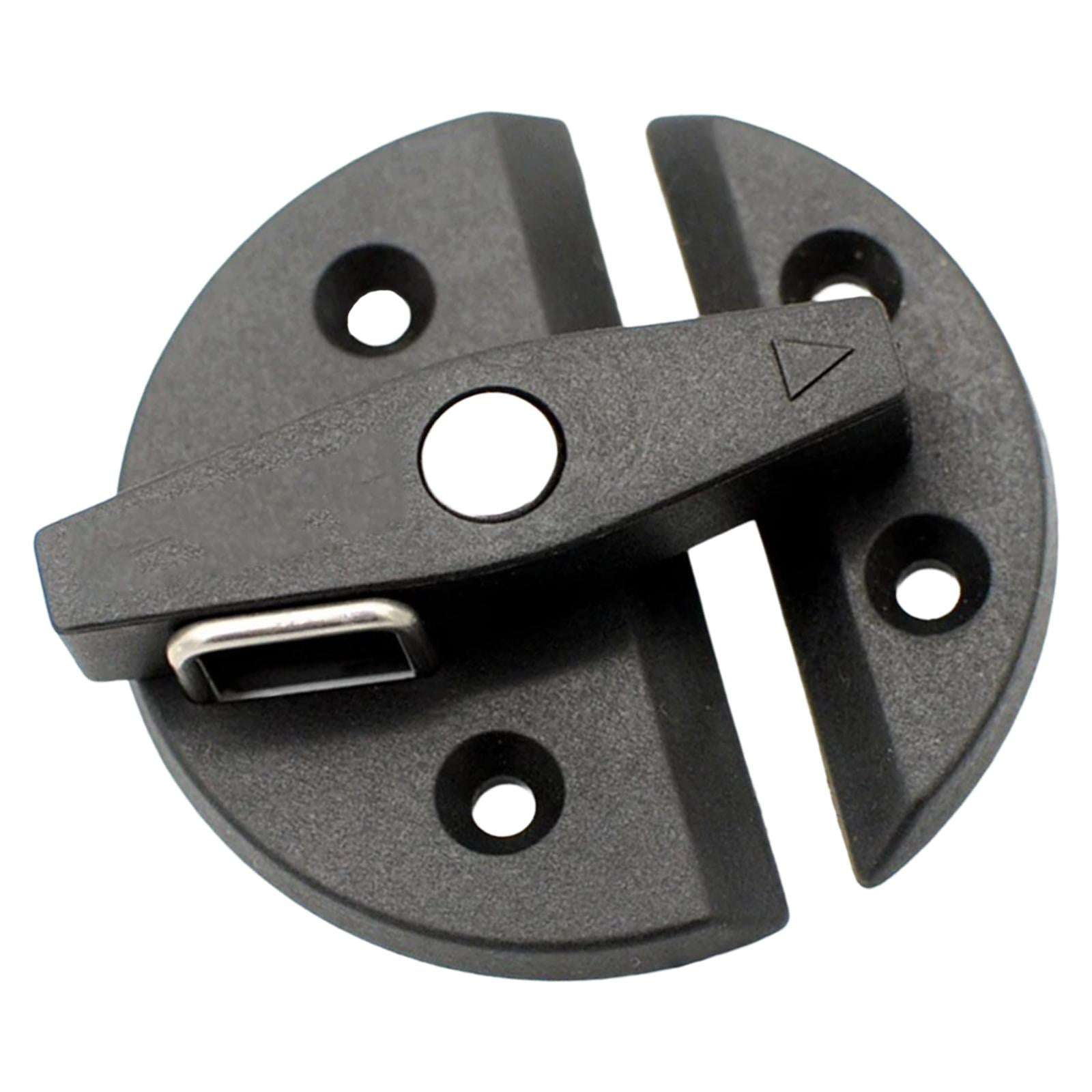 Angled view of 59mm black nylon twist latch cabinet lock showing locking mechanism and mounting holes