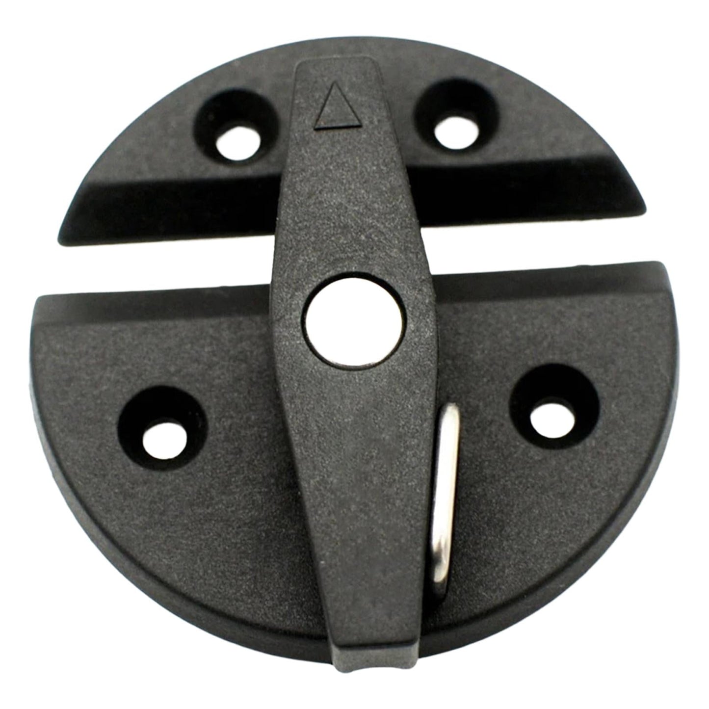 Close-up detail of 59mm black nylon twist latch cabinet lock highlighting durable construction