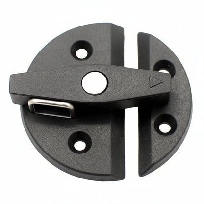 Front view of 59mm black nylon twist latch cabinet lock for campervan cupboards and storage cabinets