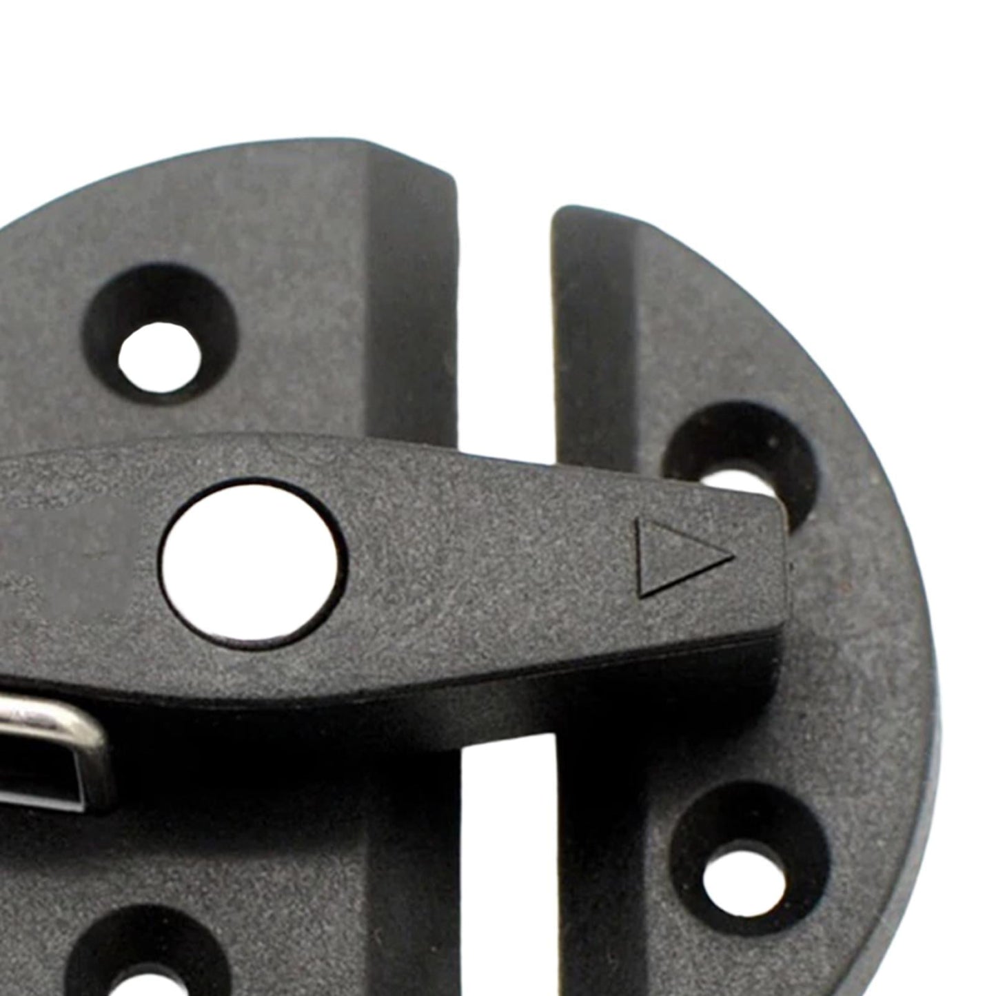 Installation view of 59mm black nylon twist latch cabinet lock suitable for campervan, caravan, RV, and marine cabinets