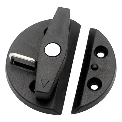 Side profile of 59mm black nylon twist latch cabinet lock for campervan and caravan cabinet doors
