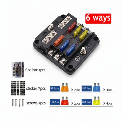 6 way fuse box with fuses and circuit labels specifications