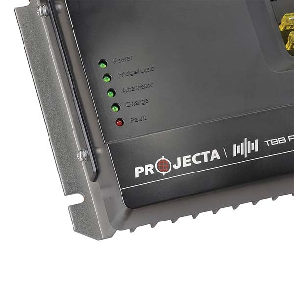 Projecta electronic device with LED indicators on a white background