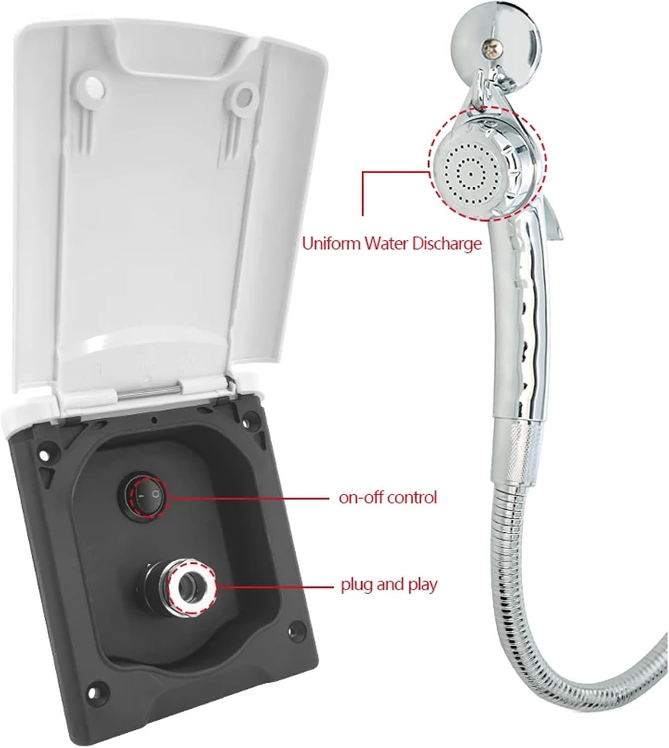 FOTN RV Outdoor Shower Box Kit with 1.5m Hose White