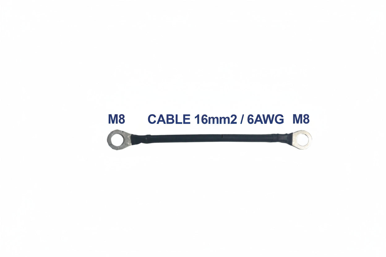 Technical specifications diagram for 6AWG 16mm² 100A battery cables