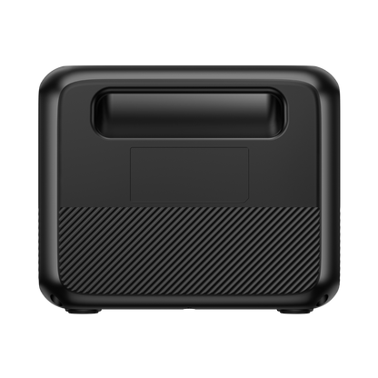 Black portable power station with handle on a white background