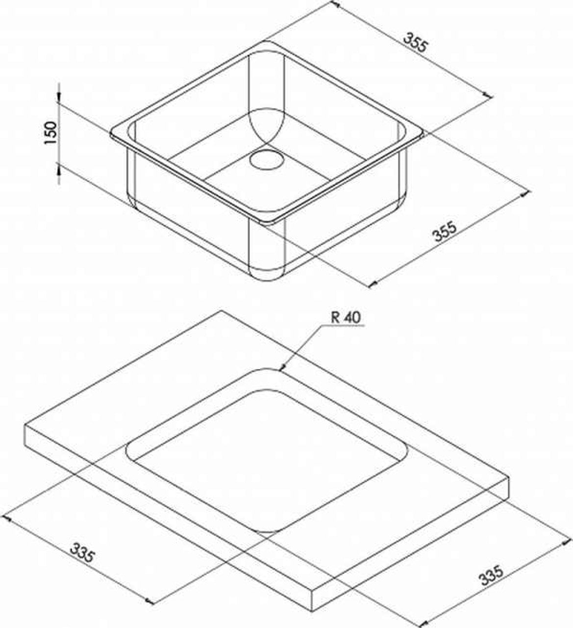 CAN Square Stainless Steel Sink - Semi-Polished