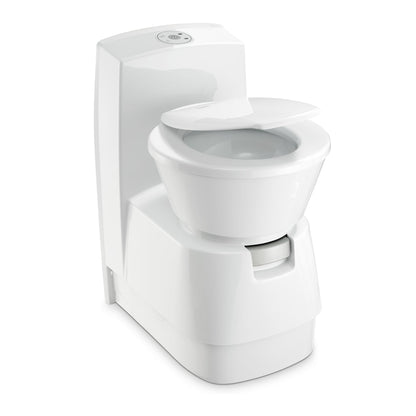 Dometic CTS4110 cassette toilet with a sleek white design, ideal for campervan conversion and space efficiency.