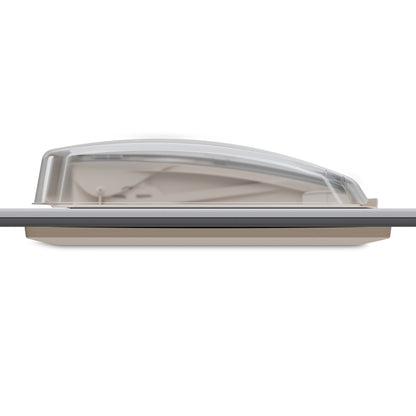 Dometic Mini Heki Roof Vent profile view with dome and frame, ideal for standard installations, white and compact design.