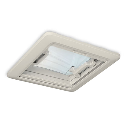 Dometic Heki Mini Roof Vent with flyscreen, white, 400x400mm, suitable for dome light installations.