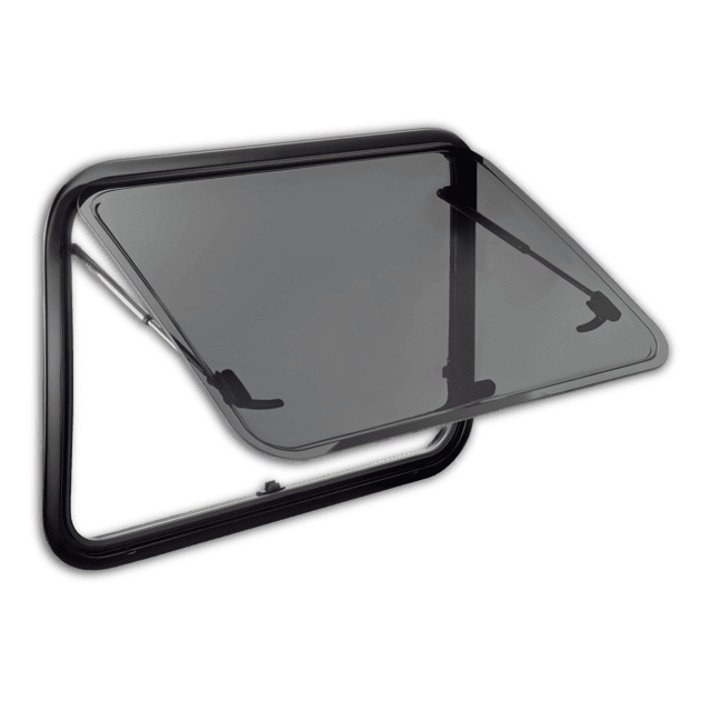 Rectangular metal vent with a black frame open