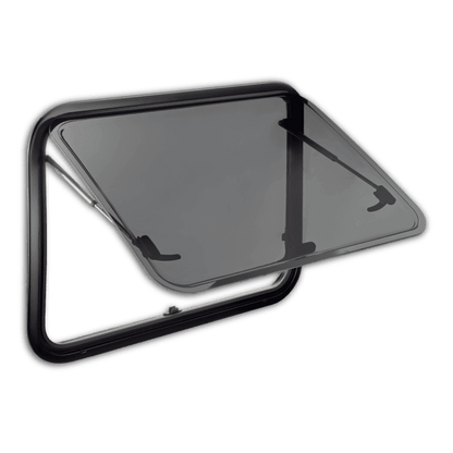 Rectangular metal vent with a black frame open