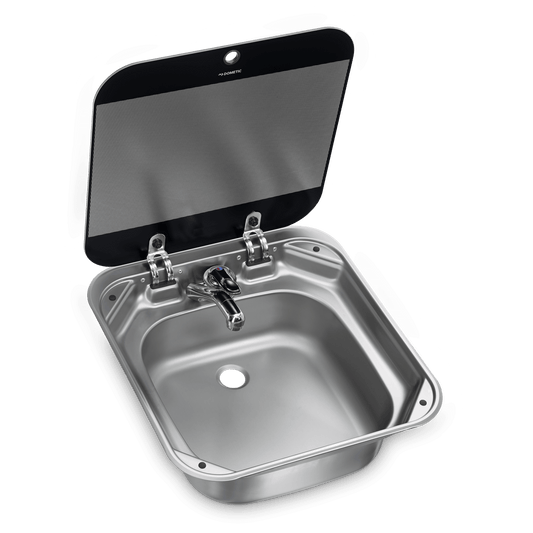 Stainless steel sink with a black cover