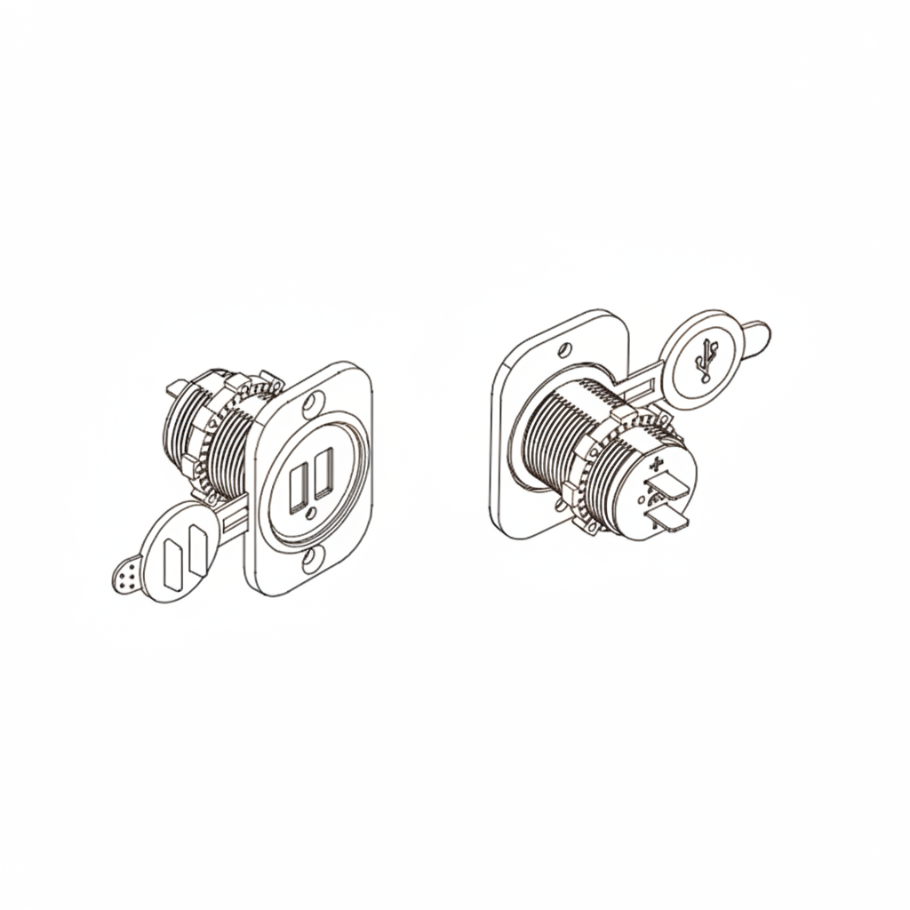 Line drawing of Dual USB charger on a white background
